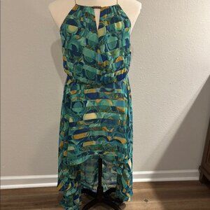 Green and Blue High Low Halter Sundress